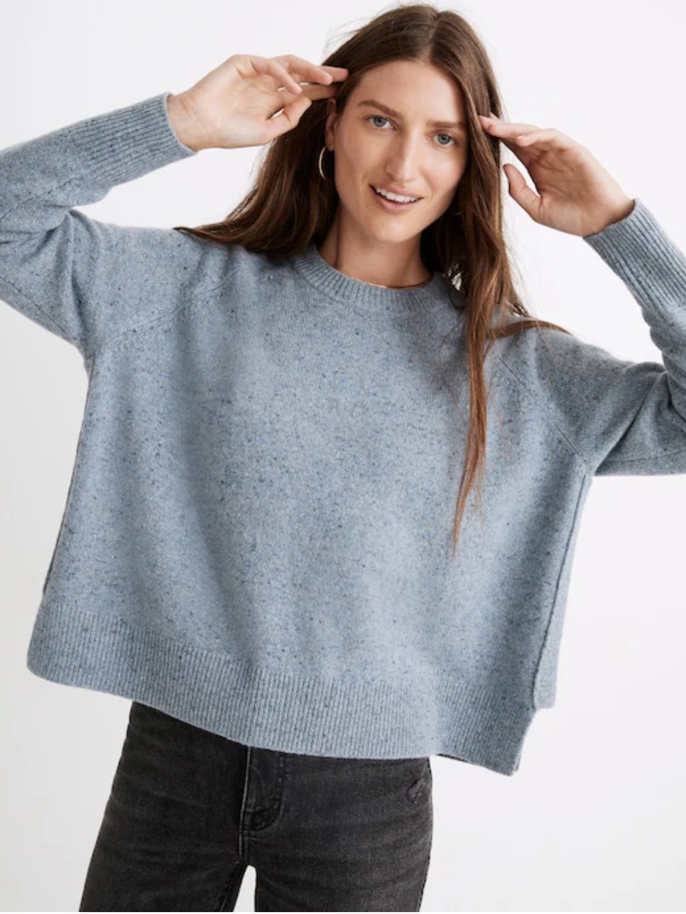 Madewell Heathered Light Blue Cashmere Crewneck Sweater